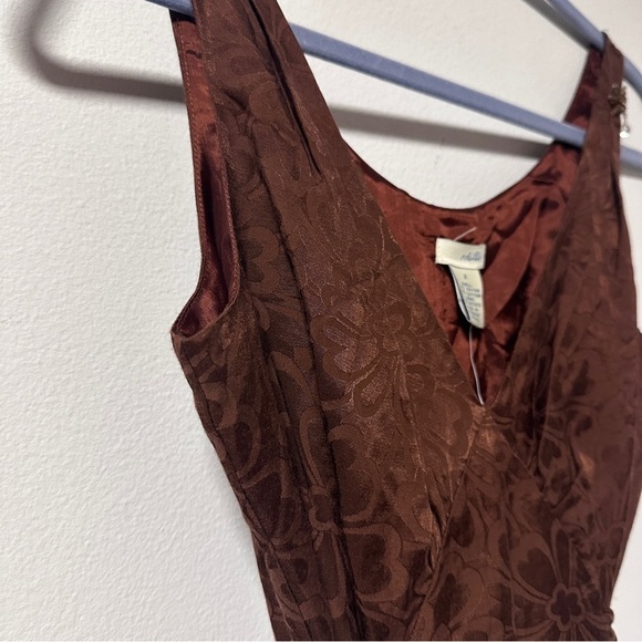 ODILLE Anthropologie NWT Brown Floral Jacquard Tie Front A-Line Dress Size 2 - Picture 4 of 16